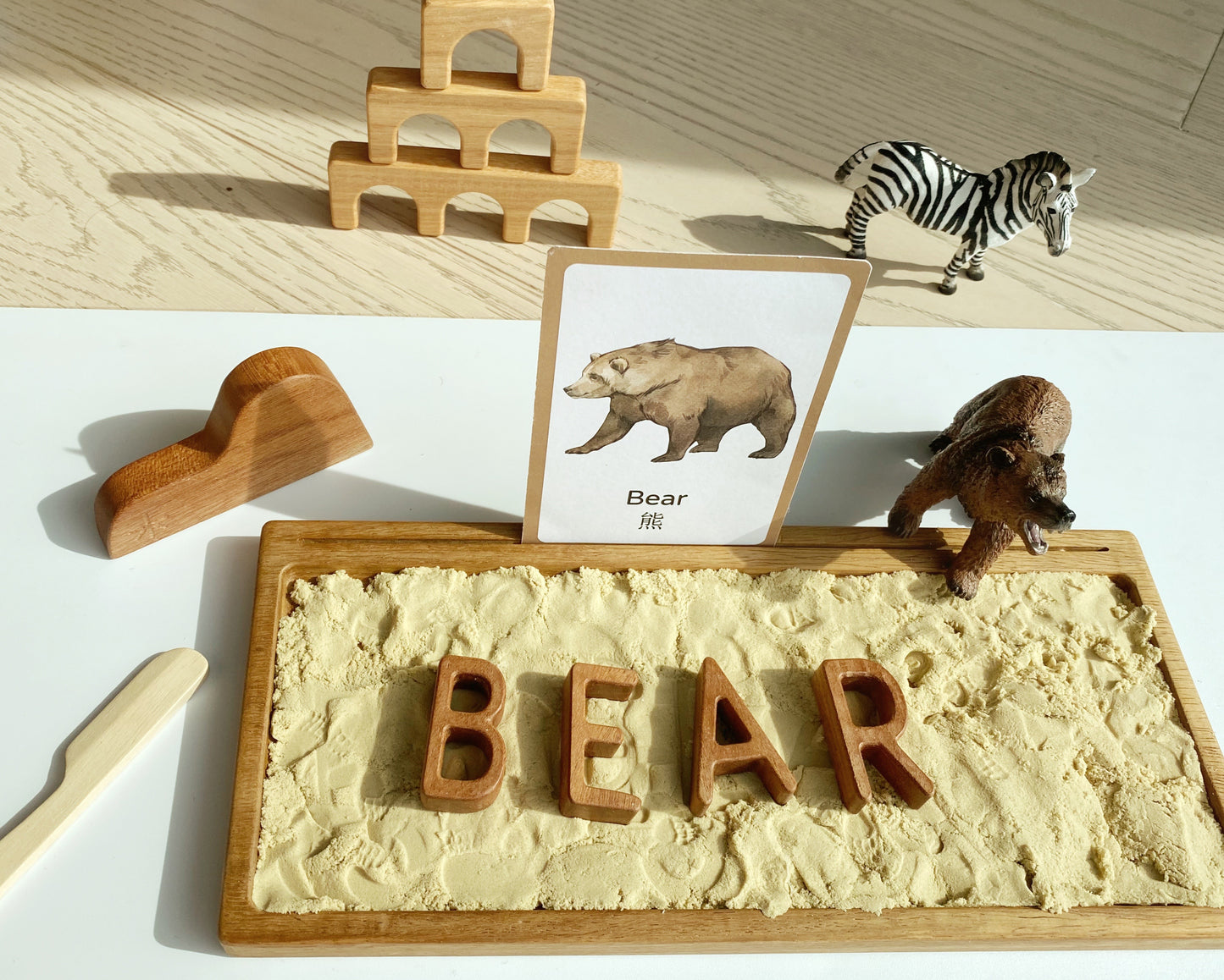 A, B, C, D, E. A staple in the nursery of every budding spelling bee. This set of montessori-inspired moveable alphabets enable the littlest hands to spell and for phonetic play.